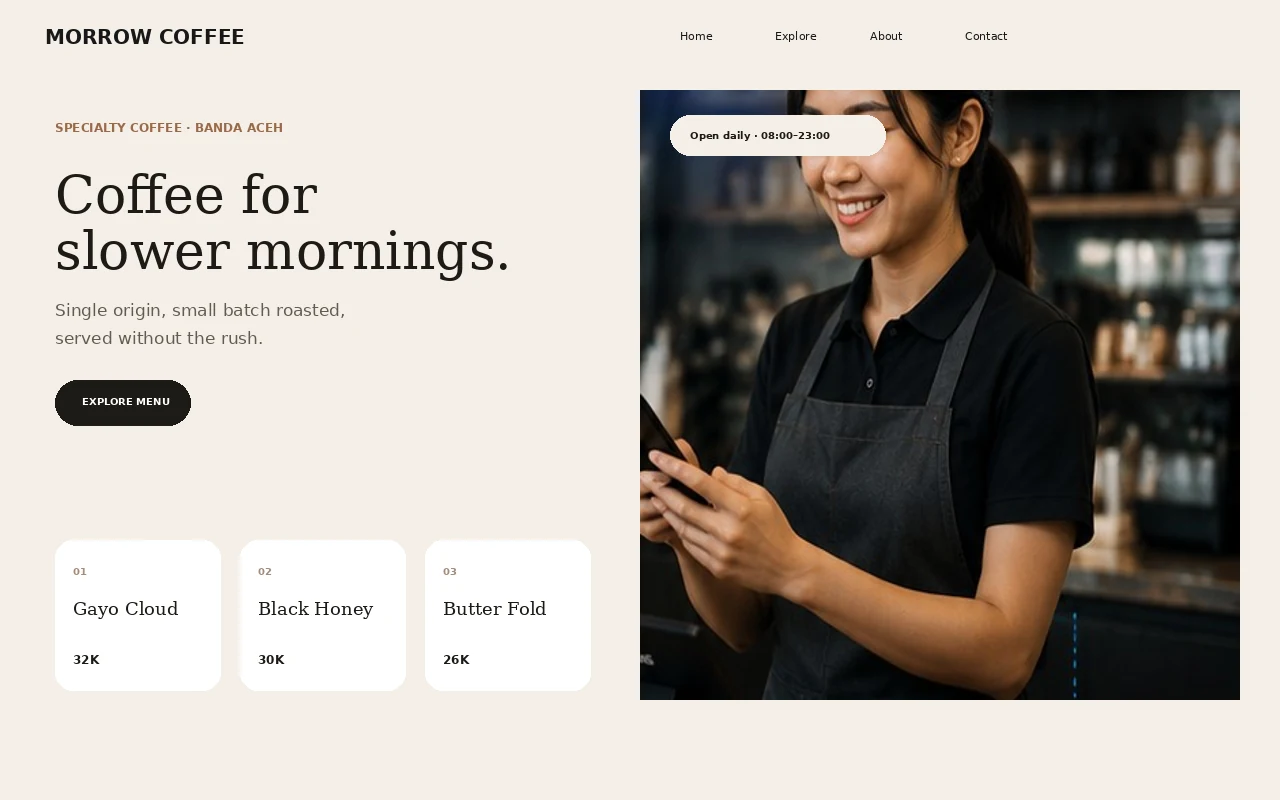 Preview live demo MORROW COFFEE