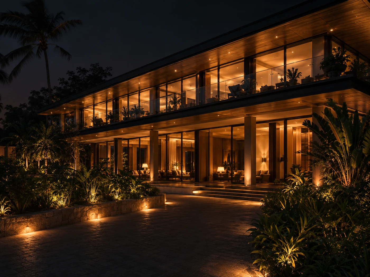 Luxora hotel facade at night